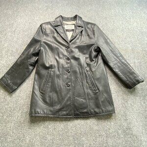 Pelle Studio By Wilsons‎ Leather Jacket Womens Black XL Button Mid Long Classic